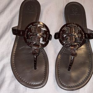 Tory Burch Embossed Croc Miller Sandals